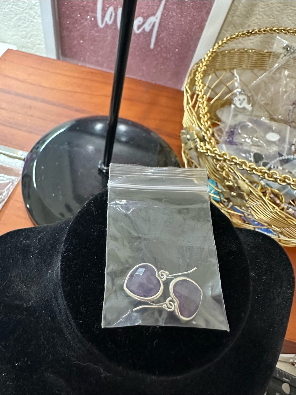 Purple Teardrop Gemstone Dangle Earrings - Unbranded